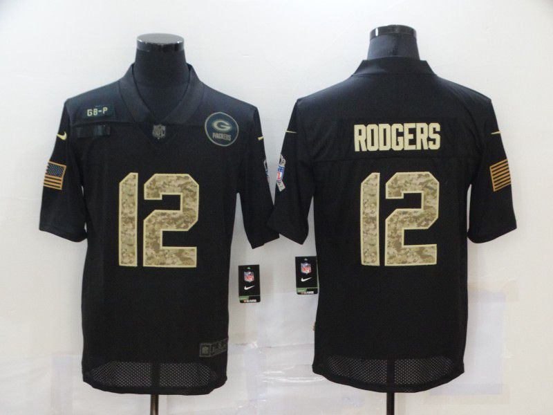 Men Green Bay Packers 12 Rodgers Black camo Lettering 2020 Nike NFL Jersey